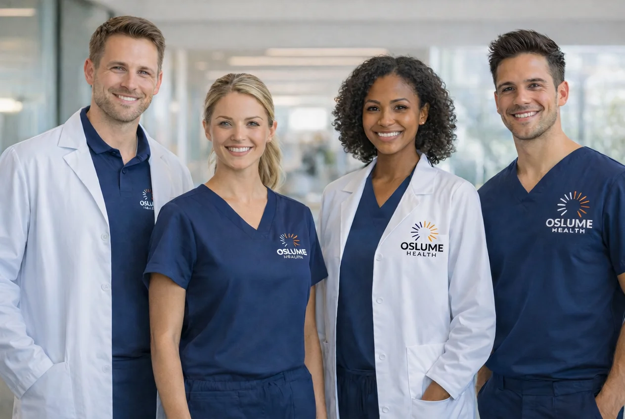 Oslume Health clinical and operations team smiling together in a modern care facility